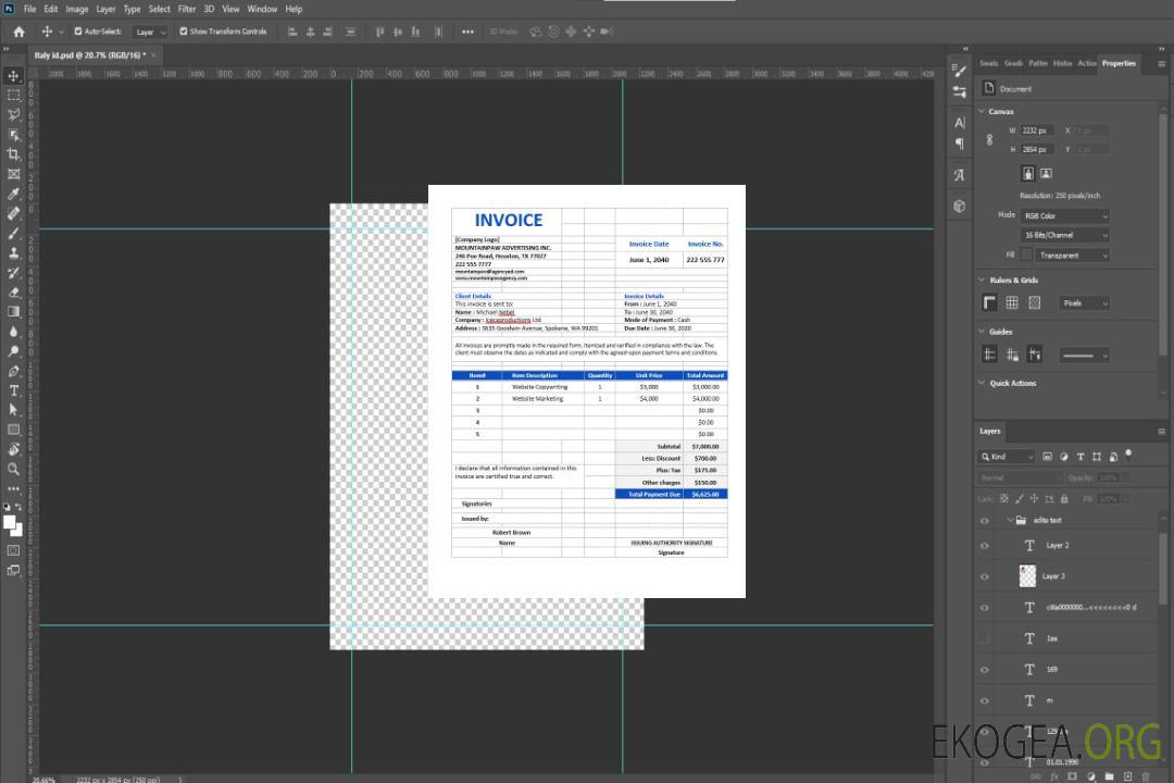 Modèle de facture d'agence de publicité professionnelle template